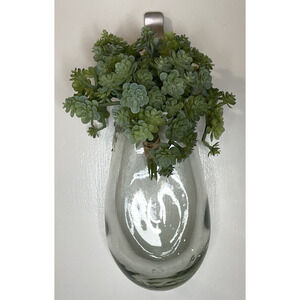 Folk Art Hand Blown Hanging Glass Clear Vase Only